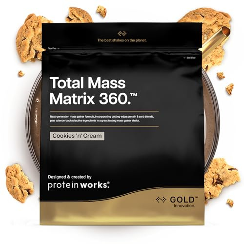 Protein Works | Total Mass Matrix 360 - Gold, Cookies 'n' Cream, 1.32kg | Tri Protein Blend, Mass Gainer Protein Powder, Creatine Monohydrate, Glutamine, Vitamin & Mineral Blend, 5 Servings