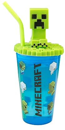 Minecraft – Gobelet en plastique sans BPA avec paille amovible | Cadeau parfait pour les fans et collectionneurs de Minecraft | Produit sous licence officielle