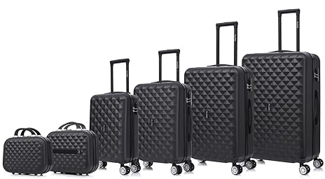CELIMS - Resväska med svängbara hjul, 360 grader, svart, Lot de 4 valises + 2 Vanity Cases