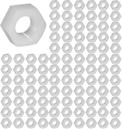 Lot de 100 écrous hexagonaux M8 en nylon pour vis hexagonales en plastique, écrous de verrouillage filetés pour vis, boulons, blancs