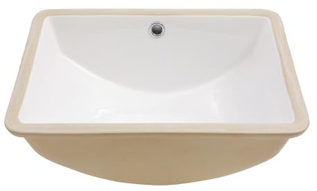 Couoko Fregadero de baño empotrado de porcelana rectangular blanca de 18 x 14 pulgadas con curvas, lavabo profundo con desbordamiento, lavabo montado debajo del mostrador