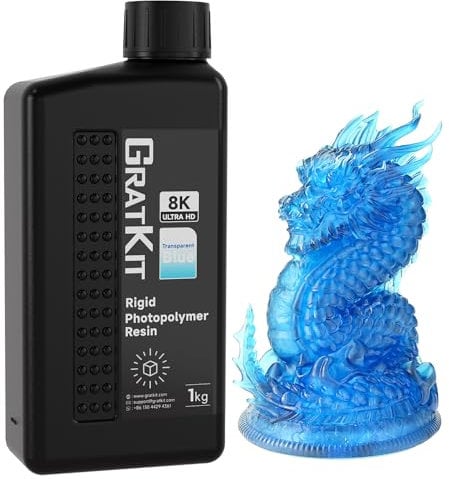 GratKit 8K 3D-Druck Resin, 1000g hochpräzises 405nm Photopolymer Harz, 1kg geruchsarmes Flüssigharz für LCD und DLP SLA 3D-Drucker, Transparent Blau