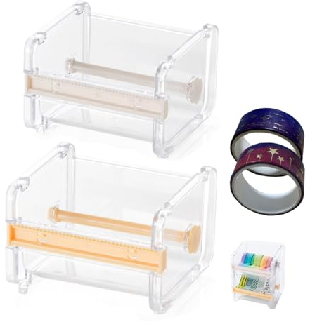 2 Stück Waschi Klebeband Abroller mit 2 Rollen Washi tape, Klebebandspender Haterung, Organizer,Heimwerker-Klebeband,Abdeckband Schneider für Büros, Schulen und Privathaushalt beige Orange