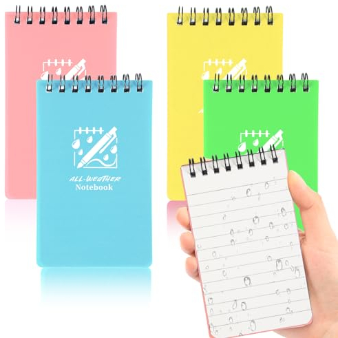 JULMELON Water-Repellent Notebook, All Weather Shower Pocket Notebook,3 Inches x 5 Inches Top-Spiral Small Notepad,4 Pack Stone Paper Mini Notebooks