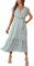 Awemeal Kleid Damen Sommer Elegant V-Ausschnitt Kurzarm Lang Sommerkleid Boho Blumenkleid mit Gürtel Rüschen Saum Wickelkleid Strandkleid A Linie Fließend Maxikleid （M, Blume Grün）