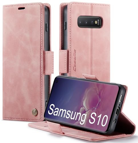 XYGLOW Handyhülle für Samsung Galaxy S10 Hülle Klappbar Premium PU Lederhülle Klapphülle【RFID Schutz】 Kartenfach Standfunktion Schutzhülle für Samsung S10 Flip Case Wallet Tasche Cover, Rosa
