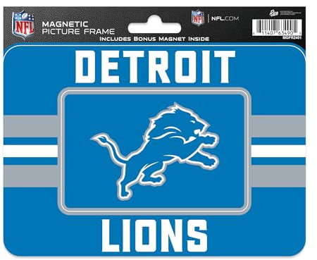 Rico Industries NFL Football Detroit Lions Stripes Magnetischer Bilderrahmen (12,7 x 17,1 cm) & Magnet-Kombi-Set – Heimdekoration – Regrigerator, Büro, Küche