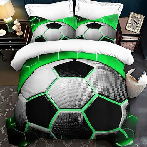 PORJDN Fußball Bettwäsche Sets Kinder,Kissenbezug 80x80cm,Fußball Bettwäsche Set Jungen und Mädchen 3D Effekt Fussball Druck Microfaser Bettbezug. (Style E, 135x200cm)