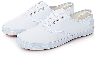 OBiQuzz Women's White Canvas Trainers, Size 39/40, UK 7, Lightweight, Breathable, Comfortable, Low Top, Low Shoes, Leisure, Running, Hiking, Sports, White