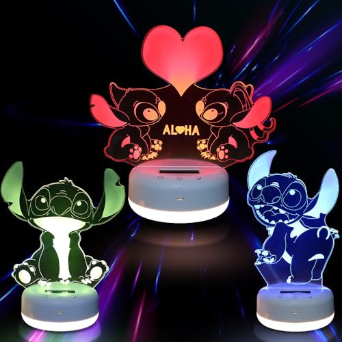 Stitch Night Lights - 3 Muster 3D LED Dekoration Lampe mit Timer, 16-Farben Stitch Light für Kinderzimmer Dekoration und Weihnachtsgeschenke