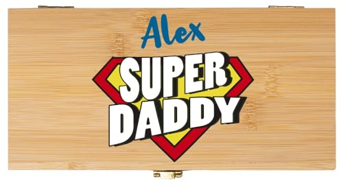 Wanapix | Personalisierter Werkzeugkoffer | Schatulle aus Bambusholz | Der Außendeckel kann personalisiert werden | Bedruckte Box mit Name | Vatertagsgeschenk | Super Daddy