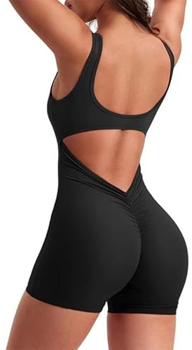 Haibang Jumpsuit Damen Kurz Eng Scrunch Butt Bodysuit Sexy Rückenfrei Overalls Ärmellos Sport Einteiler Yoga Onesie Playsuits Stretch Bodycon Sportanzug Romper Fitness Workout