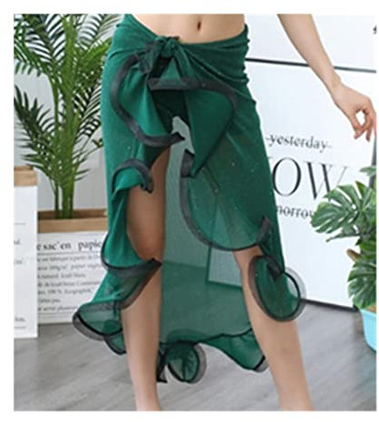 Bauchtanz Hüfttuch,Bauchtanz,Bauchtanz Gürtel Bauchtanzkostüm for Frauen Bauch Tanzende Rock Wrap Hip Schal mit Rüschen Seitenschlitz dunkelgrün(Green)