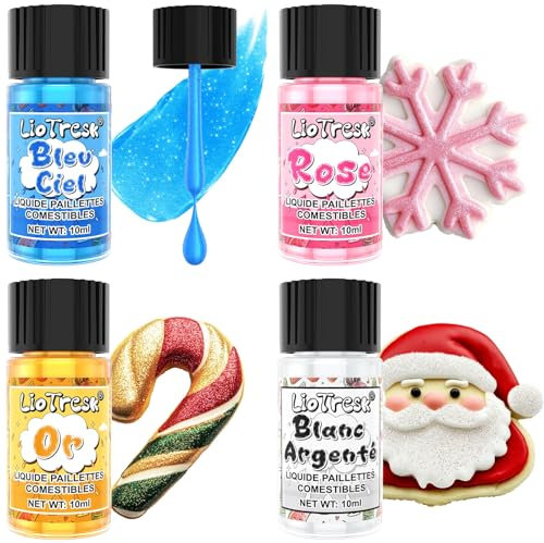 Paillettes Alimentaires Comestibles, 4 Couleurs Liquide Paillettes Comestibles Colorants Alimentaires Peinture pour Gâteau, Colorant Alimentaire Poudre pour La Décoration, Glaçage, Cocktails - 10ml