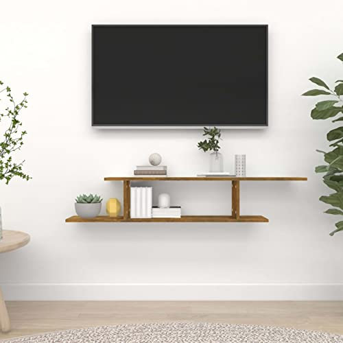 Homgoday Étagère TV Murale Chêne fumé 125x18x23 cm Bois d'ingénierie, Armoire de Télévision Suspendu avec Étagères, Muraux Meuble TV Flottant pour Salon, Chambre