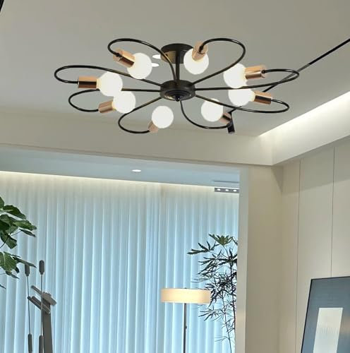Riohan Deckenlampe Sputnik Kronleuchter, 8-Licht E27 Pendelleuchte Hängelampe Moderne Schwarze LED Deckenleuchte Industrie Kronleuchter Wohnzimmerlampe für Küche Schlafzimmer Wohnzimmer Esszimmer