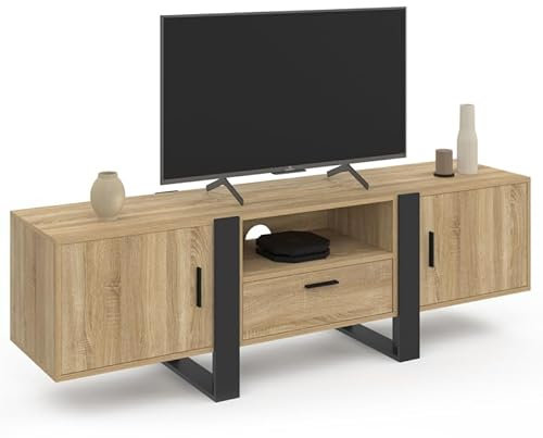 IDMarket Phoenix - Mueble para TV (160 cm, 3 puertas, madera y negro), color negro