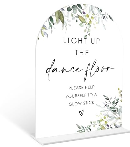 Greenery Glow Stick Sign, 6 x 8 Inch White Arch Acrylic Wedding Sign with Holder, Wedding Sign for Ceremony and Reception, Wedding Decoration, Wedding Supplies - LY22