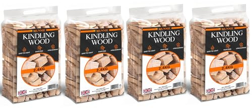 Munnie Kindling Wood 4 Pack x 2.4KG (9.6KG) – Premium Kiln-Dried Firewood for Wood Burners, Fire Pits, BBQs & Pizza Ovens – Easy to Light, Smokeless, Long-Lasting Fire Logs – Low Moisture & Clean Burn