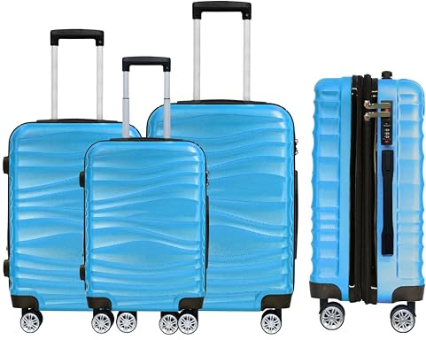 DMS Kofferset 3-teilig mit Rollen & Zahlenschloss – Hartschalenkoffer aus ABS – Trolley Set leicht & robust – ineinander stapelbar – Schwarz, Rosa, Silber oder Blau (Blau)