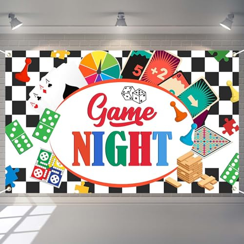 Joliaco Game Night Backdrop Banner Board Games House Party Photography Backdrop Family Friends Game Night Birthday Party Cake Table Decorations Photo Booth Props (6x3.6ft)