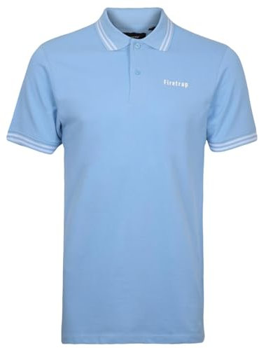 Firetrap Mens Polo Shirt Cotton Polos Tshirt Short Sleeve Summer Ribbed Tipping Collar Tshirts Top Sky XL