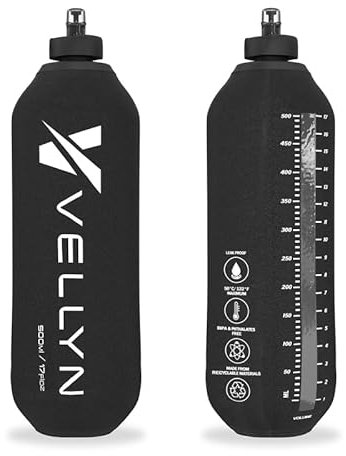 2 x 500ml Running water bottle soft flask | Collapsible water bottle for running vest | Lightweight Only 29g | Quick Grip Shell | Volume Window | 100% Leakproof | Running accessories & Running gifts