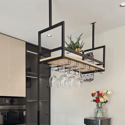 Botellero metálico de Pared de 80-120 cm, Moderno Soporte para Copas invertido para decoración de Cocina y Bar, Elegante Mueble vinoteca Negro (tamaño: 100 x 30 x 60 cm)