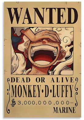 POKKMNJB One Piece Wanted Poster estetico su tela stampa artistica da parete decorazione per la casa per camera da letto soggiorno 30 x 45 cm, senza cornice