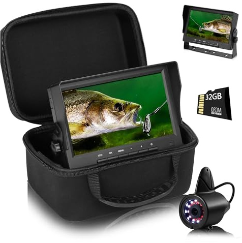 KAKAK Underwater Fishing Camera 7'' 1200TVL Ice W/Bracket, 24pcsLight, Portable Fish Finder Suitable For Low Visibility(15m with DVR)