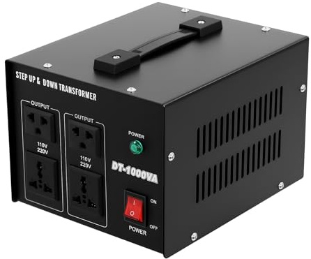 Trasformatore di tensione 1000 VA 110 V a 230 V, trasformatore con 4 prese, trasformatore di separazione per dispositivi USA/UE, inverter di corrente 800 W con protezione da sovraccarico, portatile
