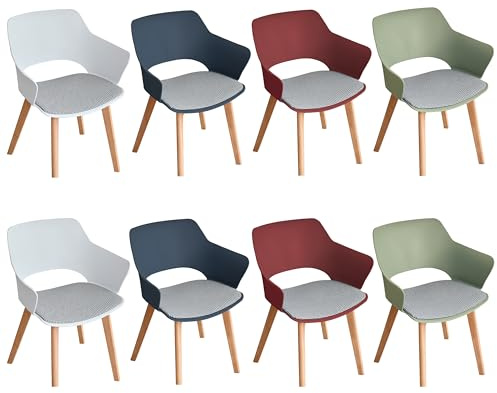 GrandCA HOME 8er-Set Nordischen Küchenstühlen, Esszimmerstuhl mit Massivholzbeinen, Gepolsterte Stühle für Schlafzimmer, Wohnzimmer, Küche, Mischen,Mix-1-N