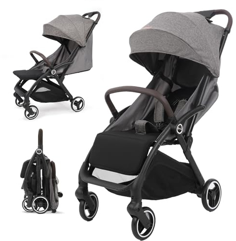 Sekey Reisebuggy Flugzeug Handgepäck mit Liegefunktion, Kinderbuggy Klappbar bis 25kg mit Regenschutz, Buggy Kinderwagen Leicht mit Reflektor, 3-fach verstellbare Rückenlehne, BW732, Schwarz/Grau