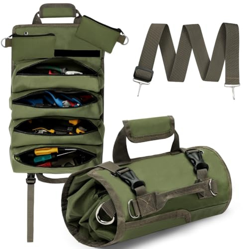 Alaoo Werkzeug Rolltasche Leer, Professional Werkzeugtasche, robuste Werkzeugrolle für Schraubenschlüssel, kompakte Tasche für Werkzeuge, Robustes 600D-Oxford-Gewebe,Grün
