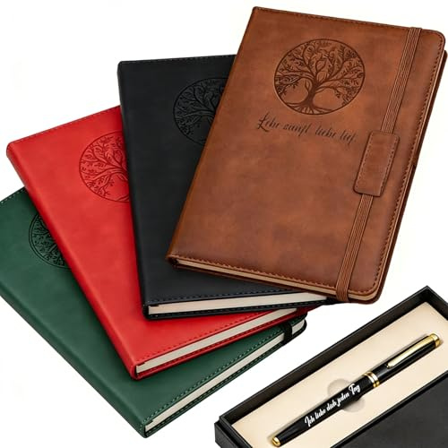 Personalisiertes A5 Leder Notizbuch mit Text Individuelles Notizbuch Mann Frauen Notizbuch Personalisiert mit Stift Geschenk für Schreiben Reisen Business Beruf Studium (Notizbuch personalisiert - 3)