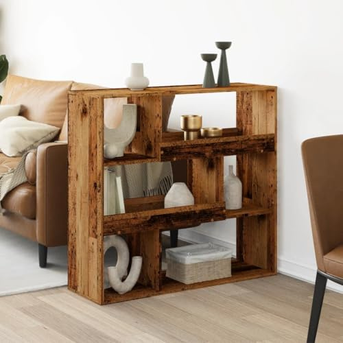 Generico Raumteiler aus antikem Holz, Bücherregal mit 6 Einlegeböden aus Spanplatte, 100 x 33 x 94,5 cm, praktische Trennwand für Büro und Zuhause