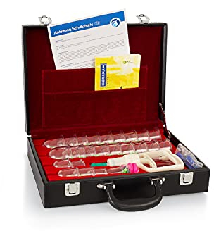 Schröpfen Kangzhu Set aus Kunststoff mit Vakuumpumpe | 24 teilig | im Kunstleder-Koffer