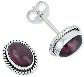 Ohrstecker 925 Silber Granat roter Stein Edelstein Ohrringe echt Silber Damen Sterling Silber Stecker Geschenk(MOS-021-02)