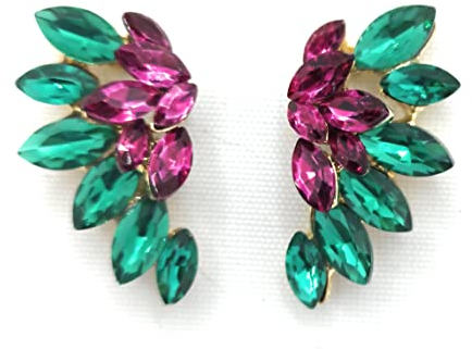 Pendientes cristales coloridos mujer alta bisutería fiesta, chapado oro verde fucsia