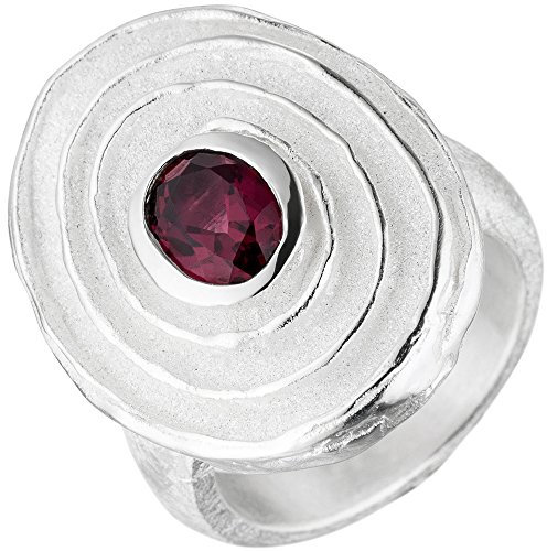 Ring mit rotem Rhodolith oval teilmattiert Spiralform 925 Silber Silberring, Ringgröße:Innenumfang 54mm ~ Ø17.2mm