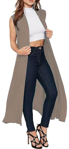 Re Tech UK - Ladies Sleeveless Cardigan | Womens Summer Lightweight Longline Waistcoat | Waterfall Open Front Maxi Cardigan | Thin Boyfriend Cardigans for Women UK (16-18 XL Mocha)