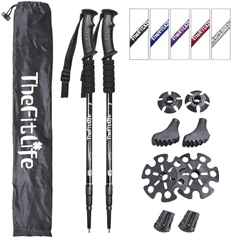 TheFitLife Nordic Walking Mountaineering Anti Shock Hiking Trekking Walking Trail Poles, 2-Pack, Folding Collapsible Alpenstocks, Ultralight for Travel Mountaineering