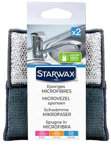 STARWAX - éponges microfibres x2 - utilisables pour toutes les surfaces de la maison -Absorbantes, résistantes et essuyantes - dépoussiérer - nettoyer sans rayer - fibres en polyester et polyamide