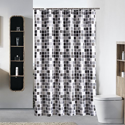 GONOVE Duschvorhang für Badezimmer 280 x 200 cm Schimmelresistent Dicke Polyester Stoff Mosaic Duschvorhang Liner Wasserdichter langer Badevorhang mit Haken, waschbar und gewogen Saum