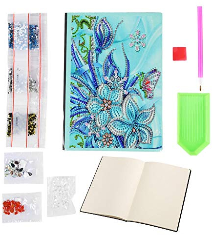 Fydun 5D 50 Seiten Diamantmalerei Skizzenbuch DIY Notizbuch Stickerei Tagebuch Buch Schmetterling & Blumenmuster DIY Diamant Kunst Geschenke