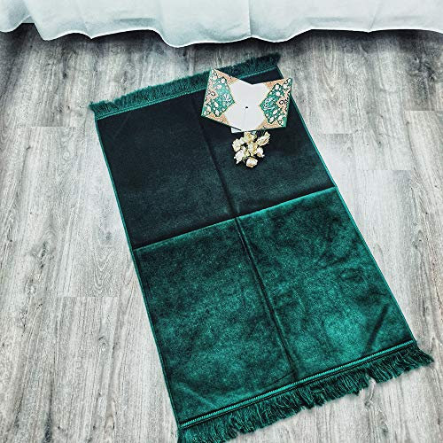 Ilm Verlag Blanker Gebetsteppich ohne Ornamente, Größe 70 x 110 cm - Muslimischer Gebetsteppich Namaz-LIK Seccade, Gebets-Matte, Salah, Sejadah, Seccade, Islamic Prayer mat Rug, (Dunkelgrün)