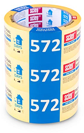 Scley – 3 Rouleaux de Rubans de Masquage - Série 572 - Largeur 48mm, Longueur 33m - Bande adhésive en Crêpe Jaune - Protection pour Travaux de Peinture