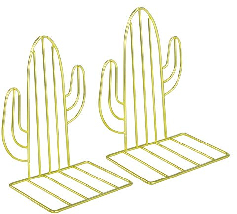 Serre-Livres, Cactus Cale Livre et Bouchon en Métal, Antidérapant Séparateurs de Livres Décoratifs pour Enfants, Bureaux, Écoles, Salons, Librairie et Bibliothèque (Or)