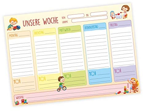 Wochenplaner A4 für Kita 50 Blatt zum abreißen für Erzieher Kindergarten Tagesablauf Essensplaner Block