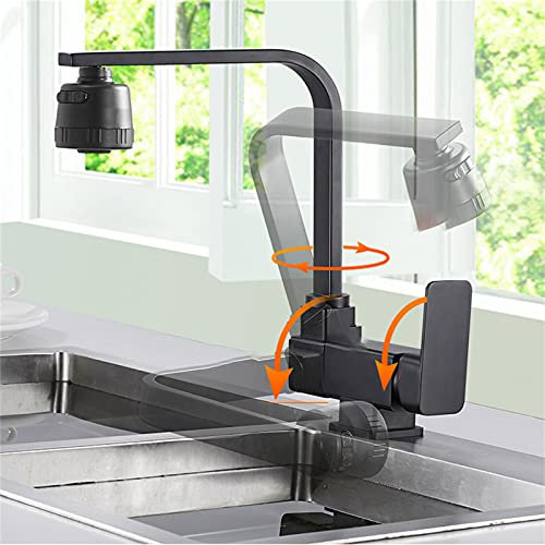 Vorfenster Wasserhahn Küche mit 2 Strahlarten, 360° Drehbare Küchenarmatur Klappbar Messing Spültischarmaturen 90° Klappgriff Küche Unterfenster Mischbatterie Küche Armatur Kaltes Heißes Wasser (A)